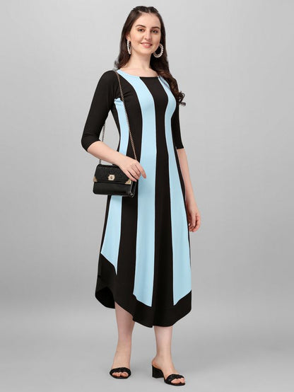 Women Sky Blue & Black Fit & Flare dress