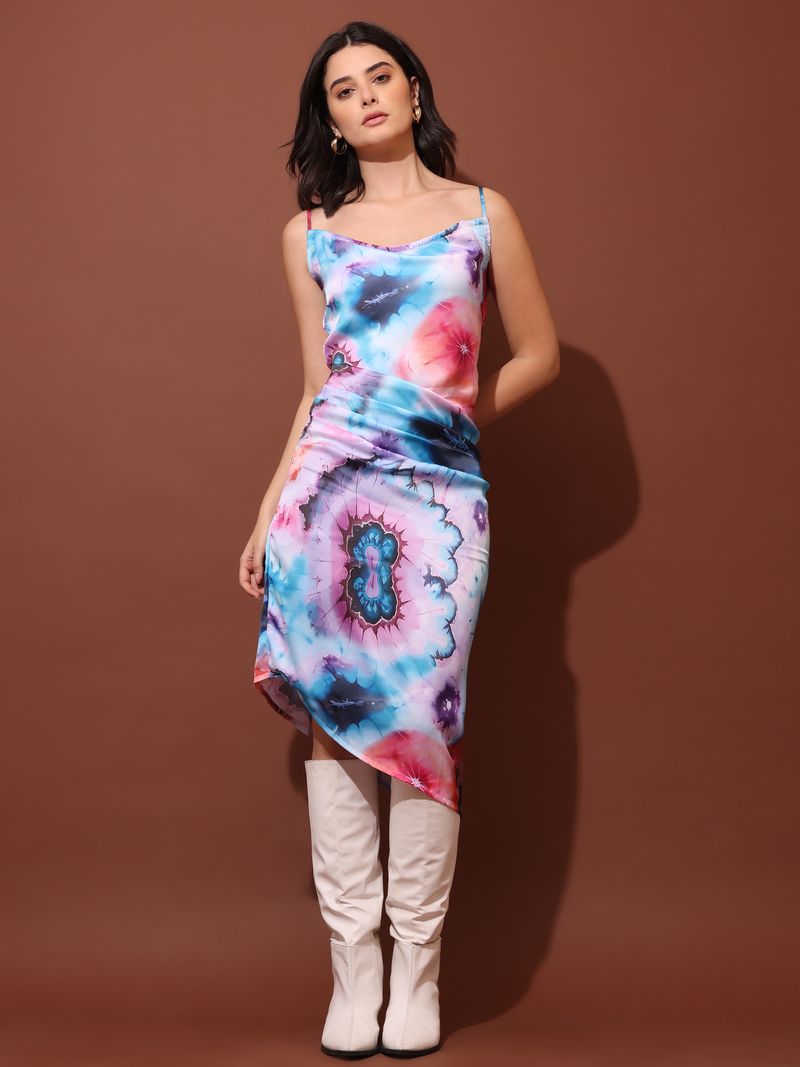 Women's Multi Printed Asymmetric Midi Dress