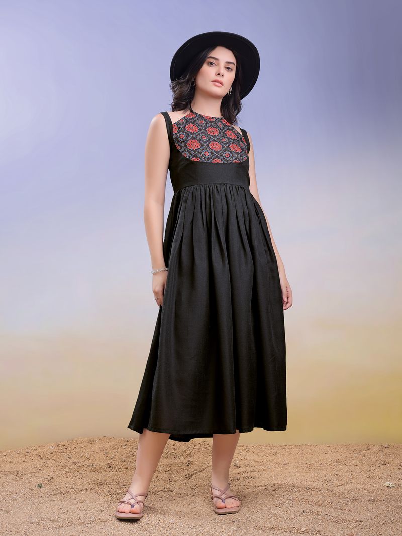 Midi Length Sleeveless Solid Dress