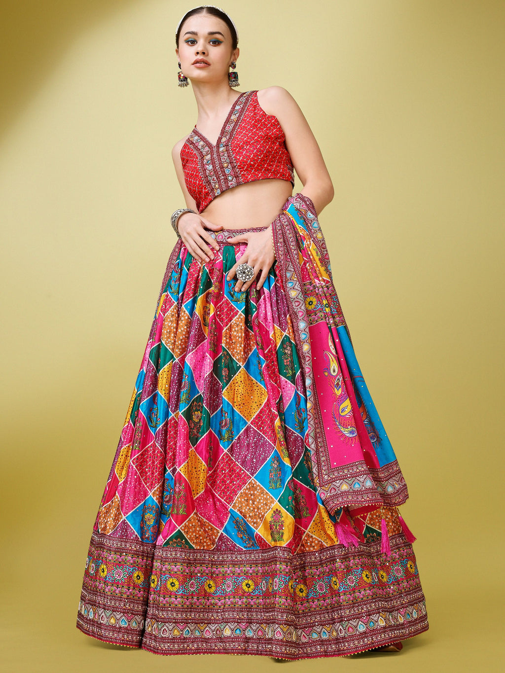 Women Multicolor Embellished  Lehenga