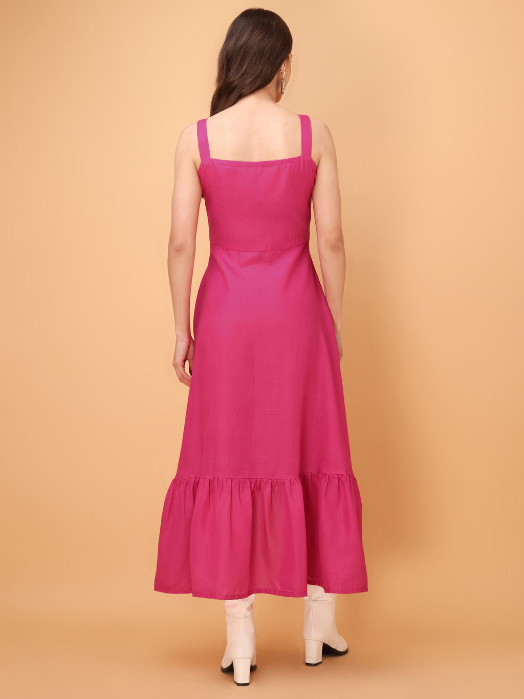 Women Ruffle/Fit & Flare Midi Pink Dress