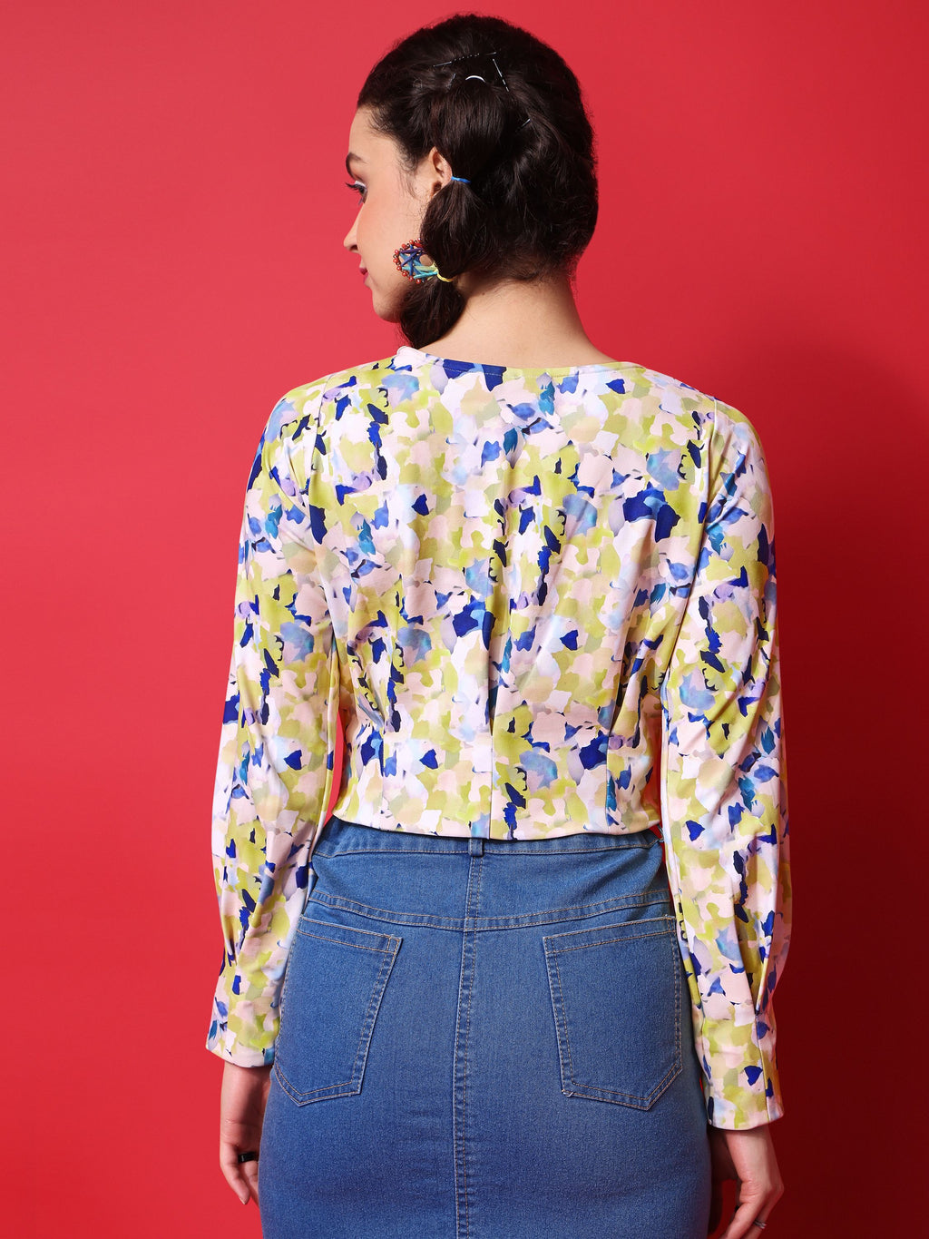 Yellow Boat Neck Crop Top For Women