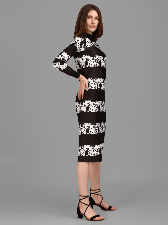 Women Black and White Bodycon Dress