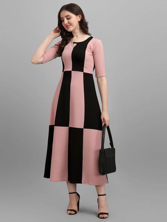 Women Peach & Black Fit & Flare dress