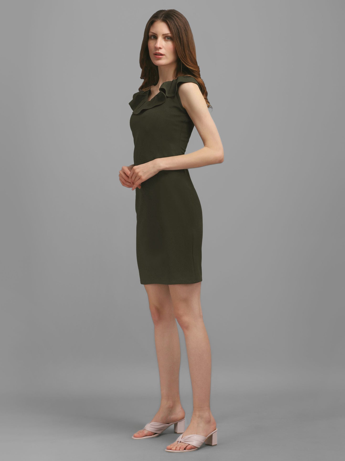 Dark-Olive V-neck Bodycon Dress