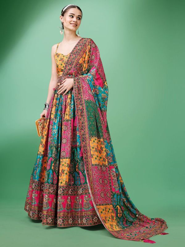 Women Multicolor Embellished Design Lehenga