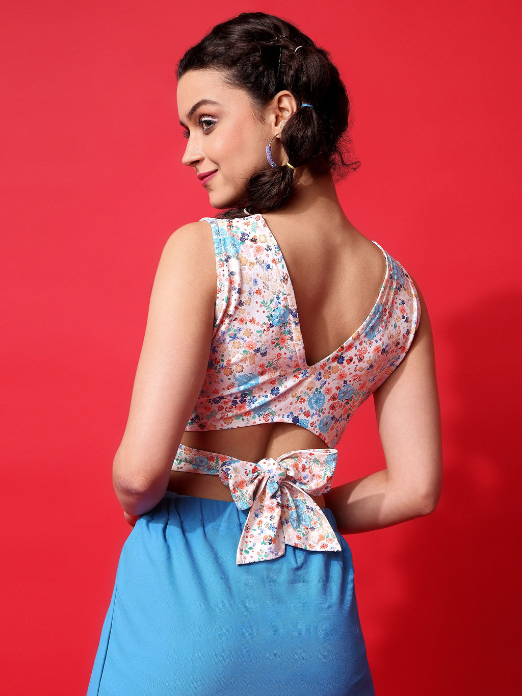 Sky Blue Tie-Up Top For Women