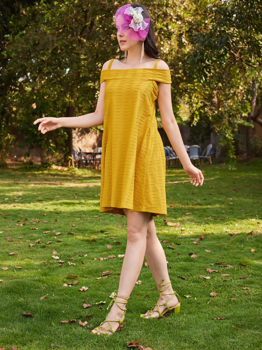 Yellow Tie-up Flared Dress