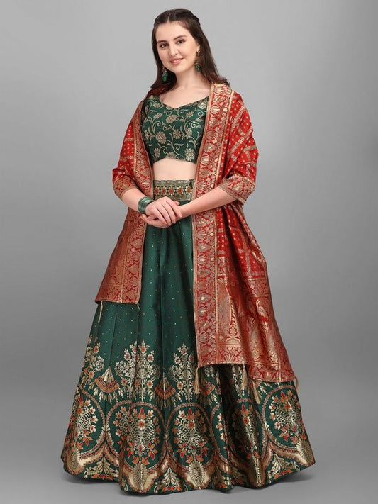 Embellished Flared Dark Green Lehenga Choli