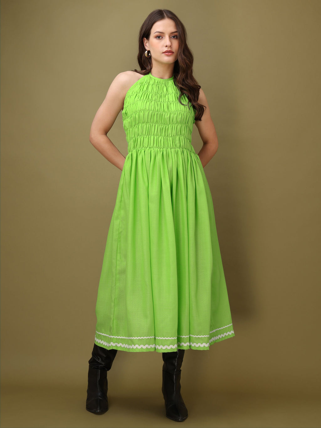 Women Midi-Maxi Sleeveless Green Dress