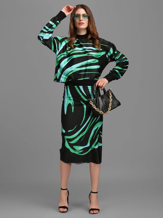 Women Black and Green Printed Co-ords