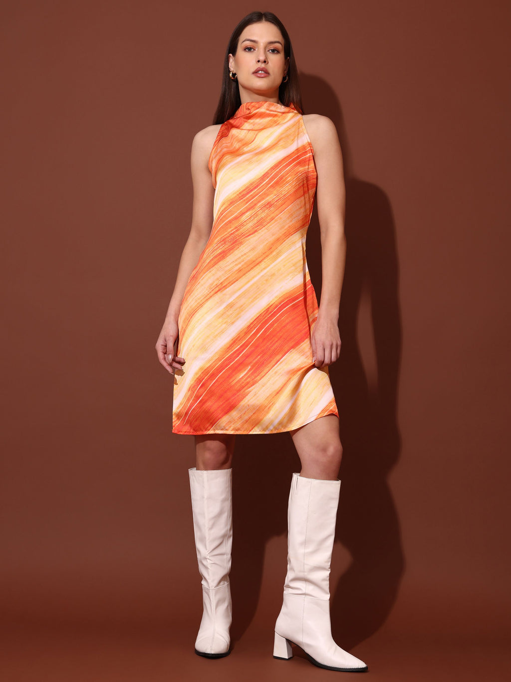 Women Orange Party A-line satin Dress