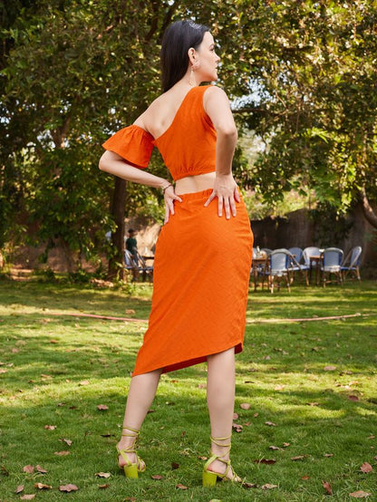 Women Orange Bodycon Co-ords