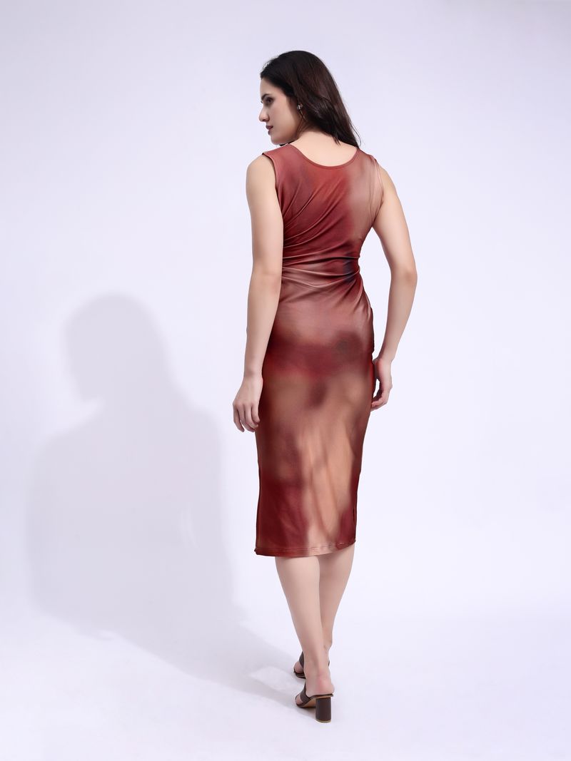 Women's Brown Bodycon Midi Sleeveless Dress