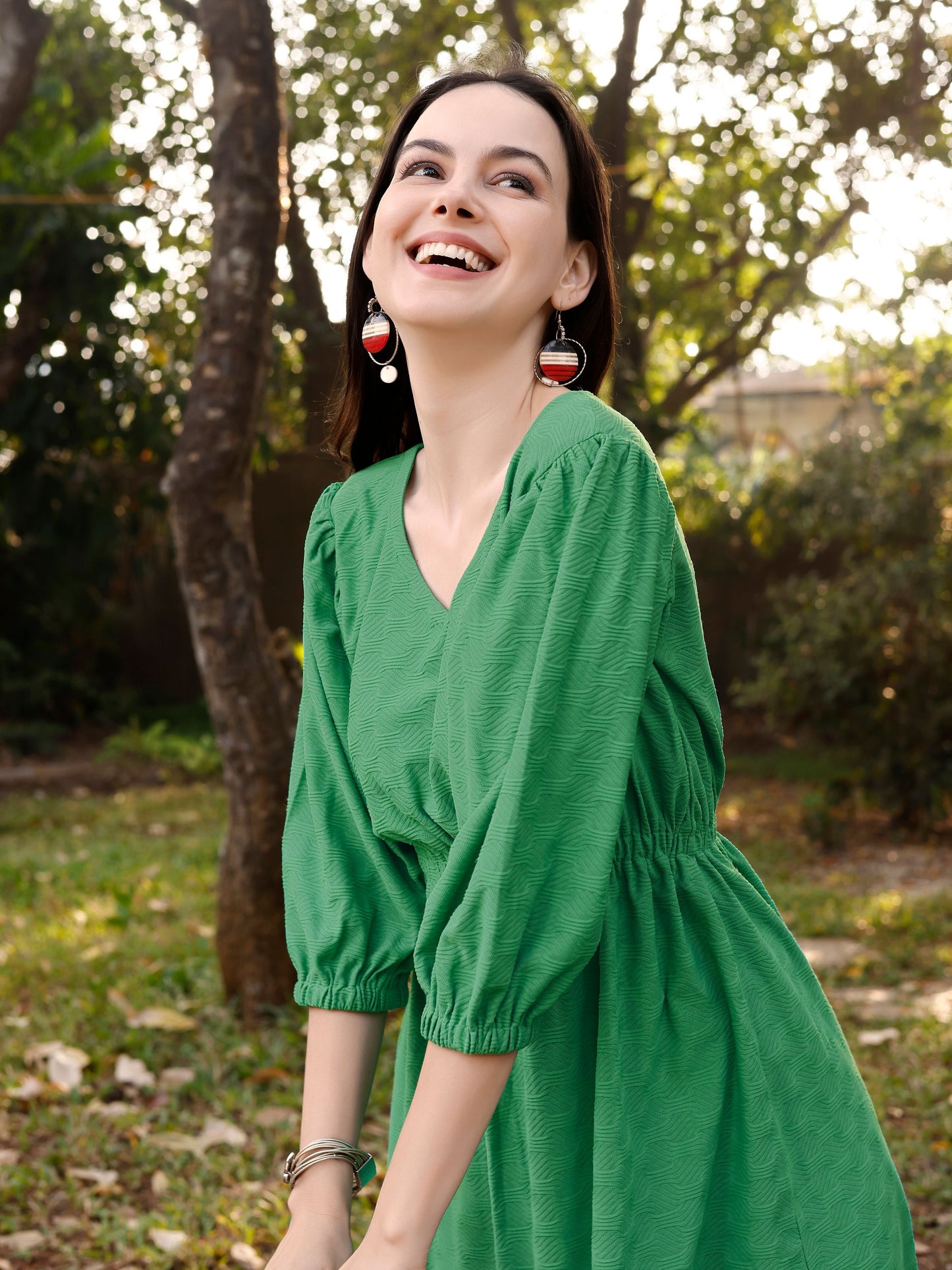 Green Oversized V-Neck Dress