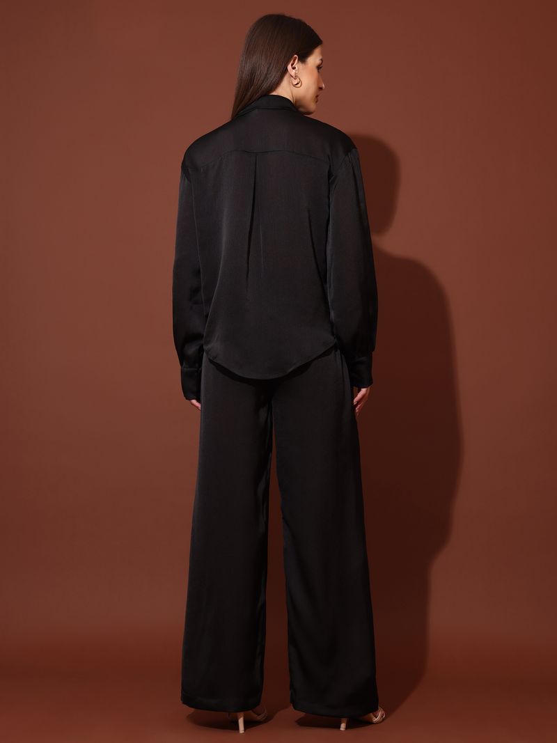 Women's Black Solid Silk Blend Tie-Up Stylized Co-Ords