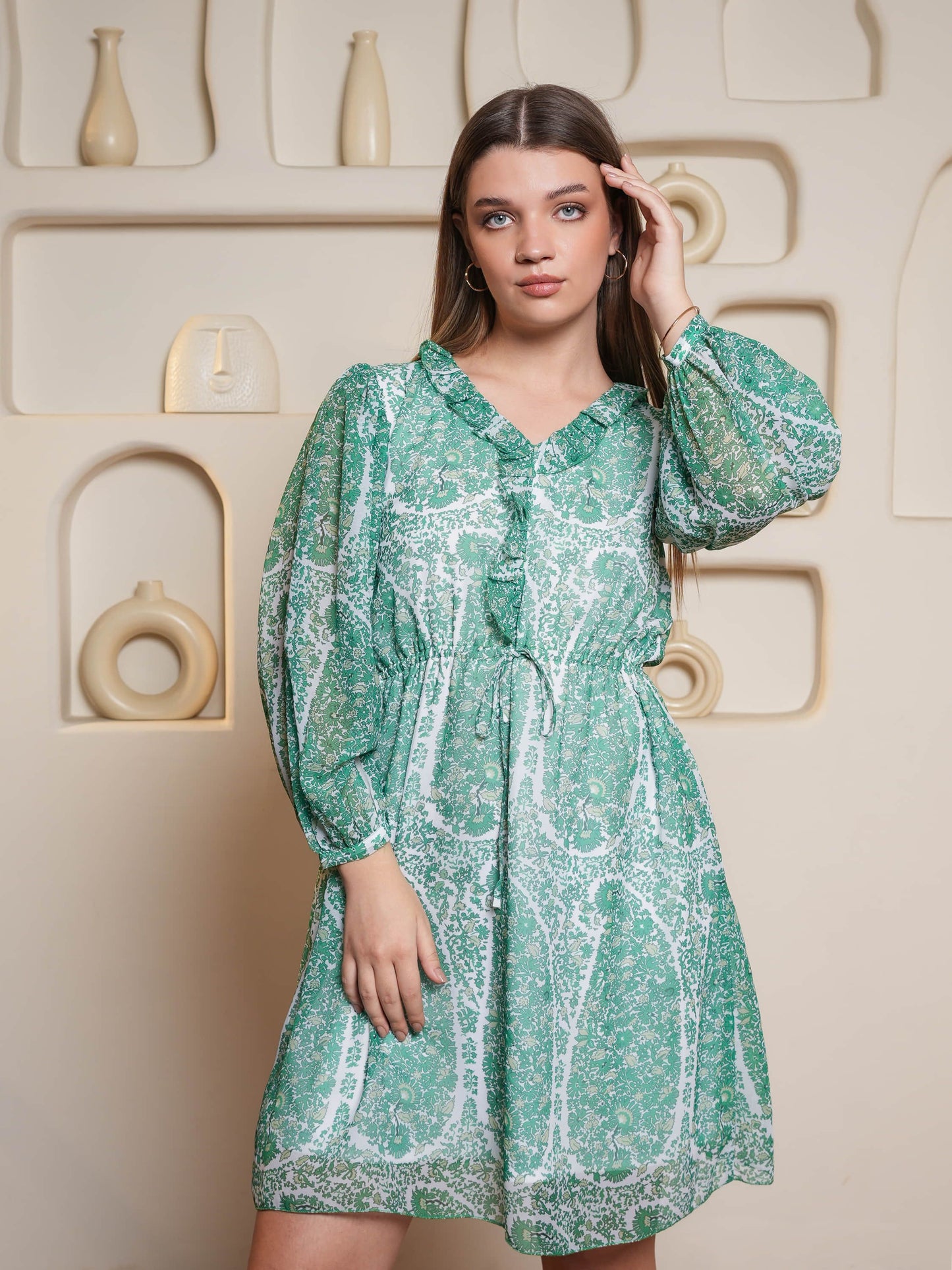 Women Green Fit & Flare Floral Print Dress