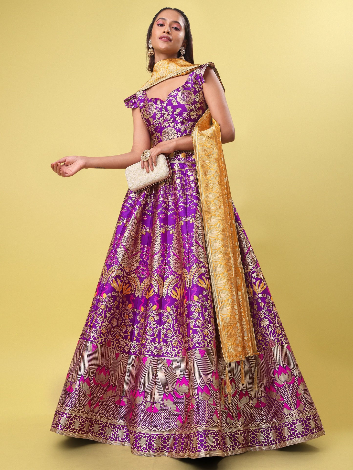 Women Purple Jacquard Lehenga