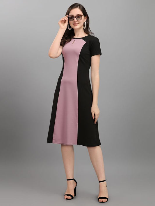 Women Light Violet & Black A Line dress