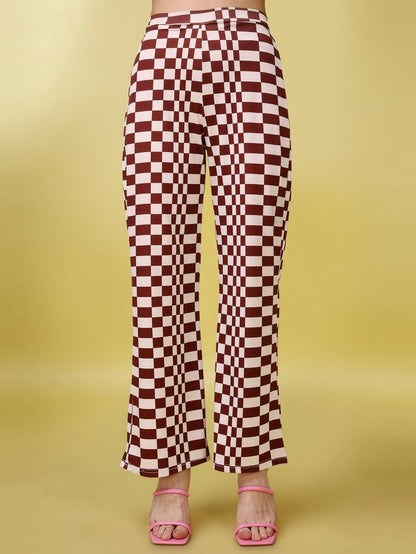 Women Maroon and White Printed Co-ords