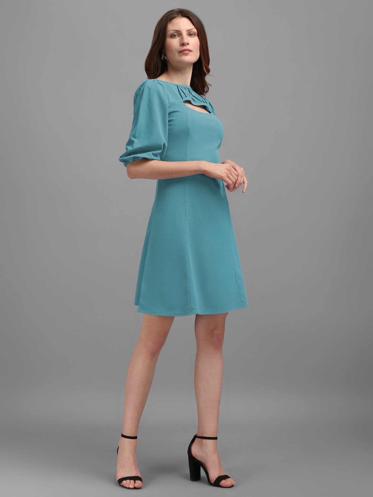 Turquoise-Blue Round Neck Bodycon Dress