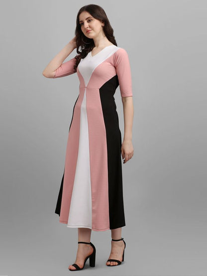 Women Peach & Black Fit & Flare dress