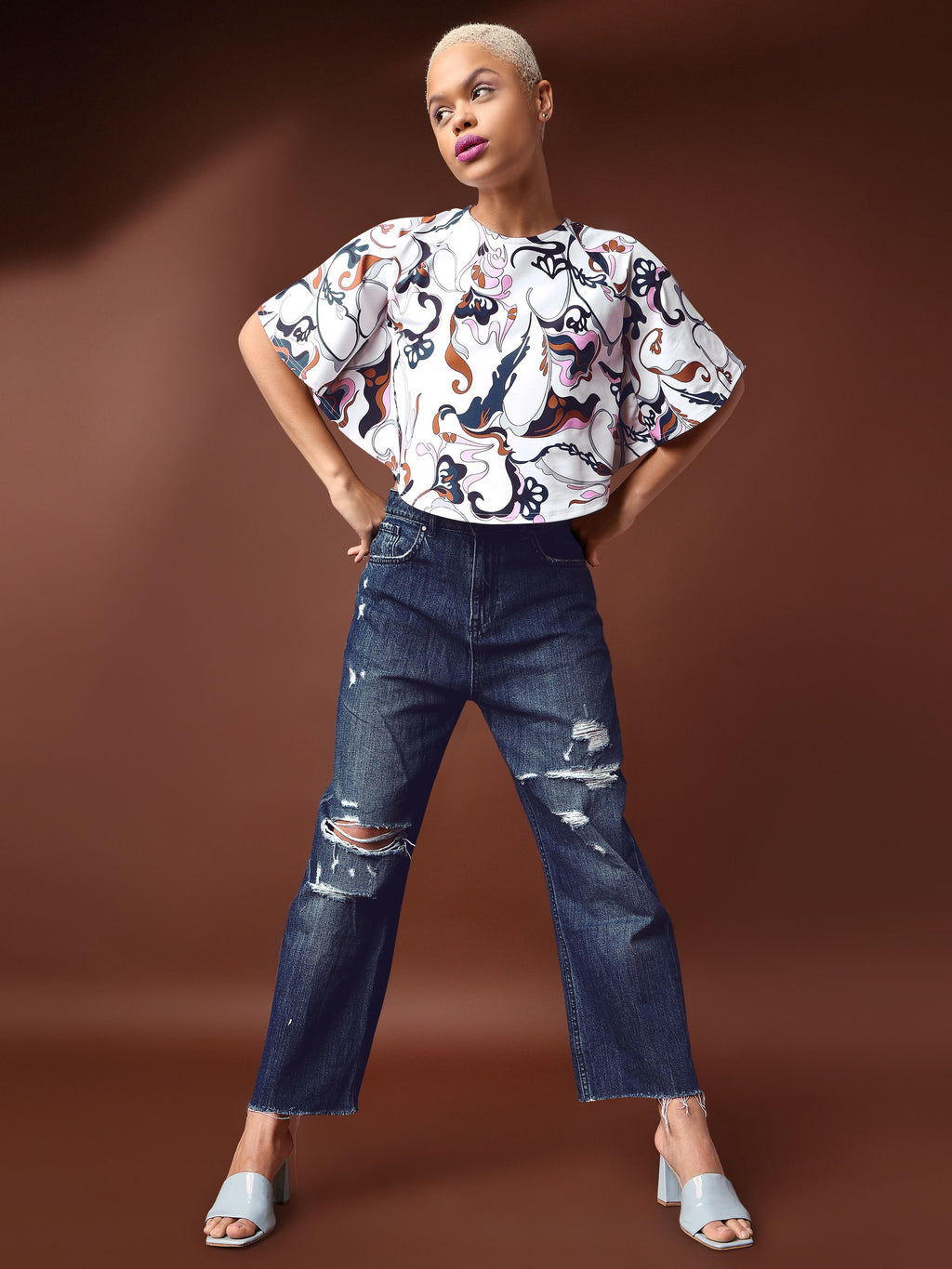 White Round Neck Crop Top For Women