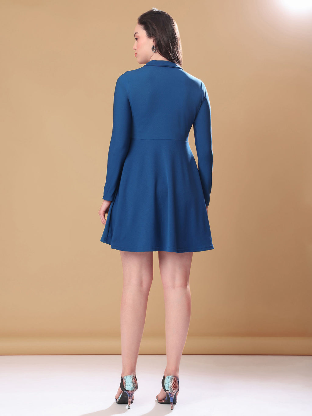 Women's Full Sleeve Fit & Flared Teal Dress