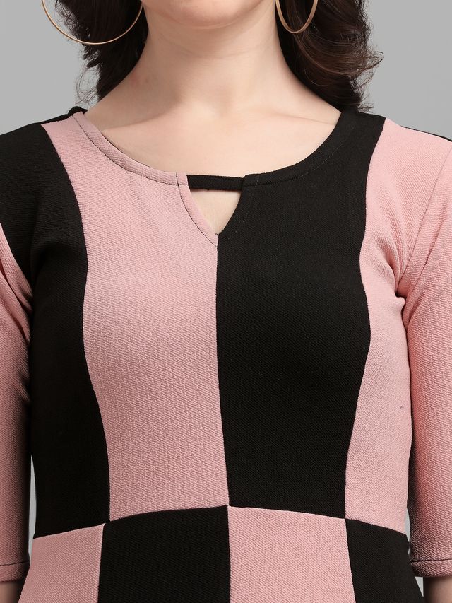 Women Peach & Black Fit & Flare dress