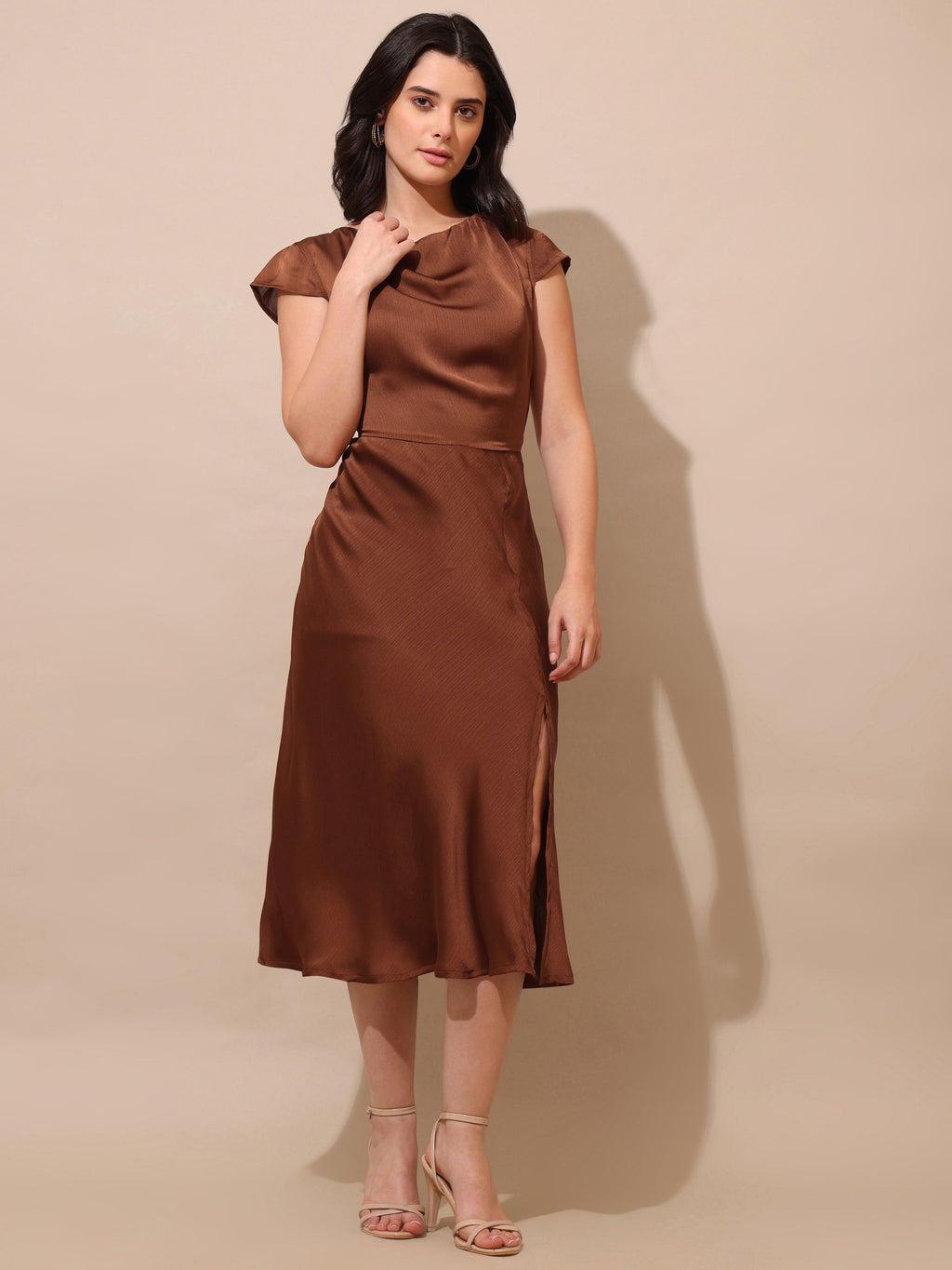 Women Fit & Flared Brown Solid Dress