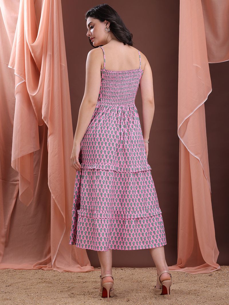 Women's Printed Flare Maxi Pink Dress