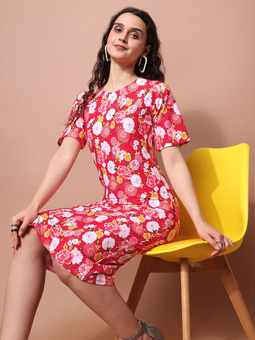 Red Bodycon Floral Printed Dress