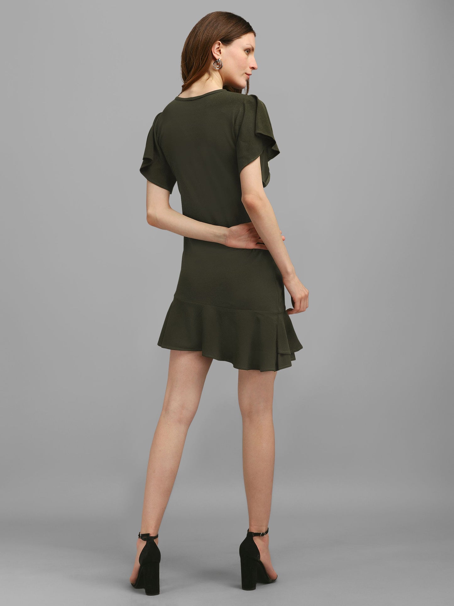 Round Neck Dark-Olive Bodycon Dress