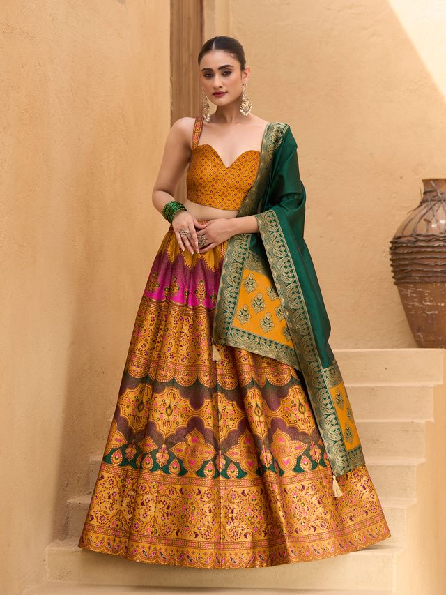 Women's Yellow Kanjiwaram Lehengas