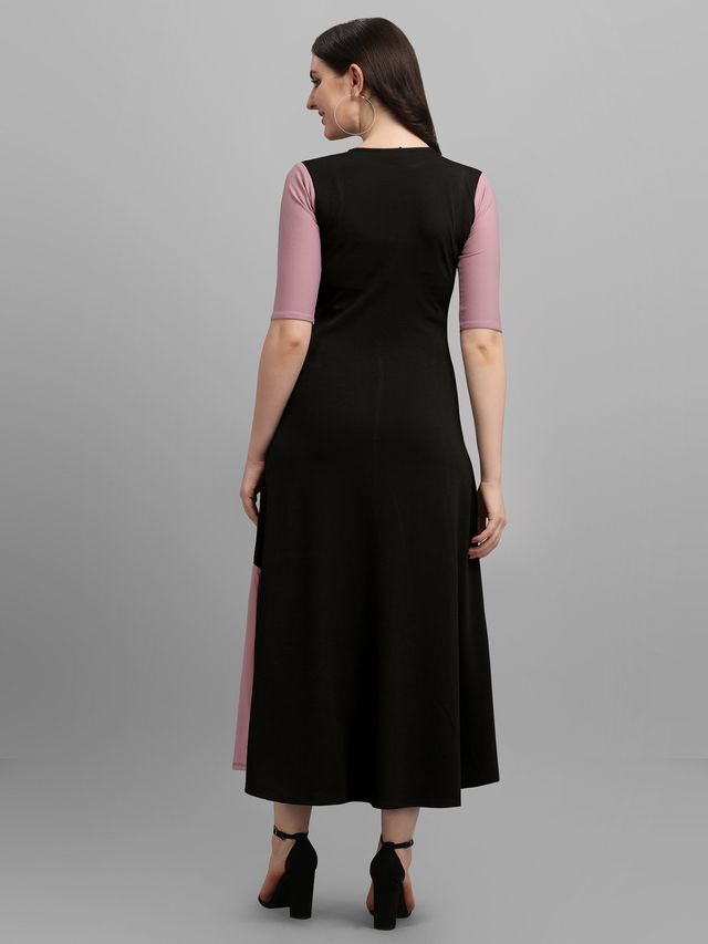 Women Light Violet & Black Fit & Flare dress