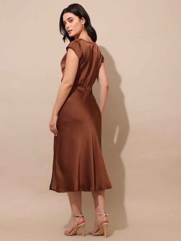 Women Fit & Flared Brown Solid Dress