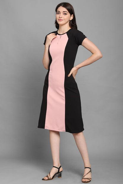 Women Peach & Black A Line dress