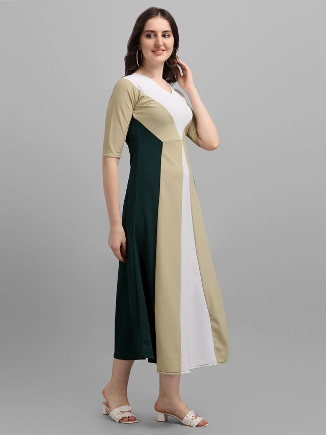 Women Light Olive & Green Fit & Flare dress