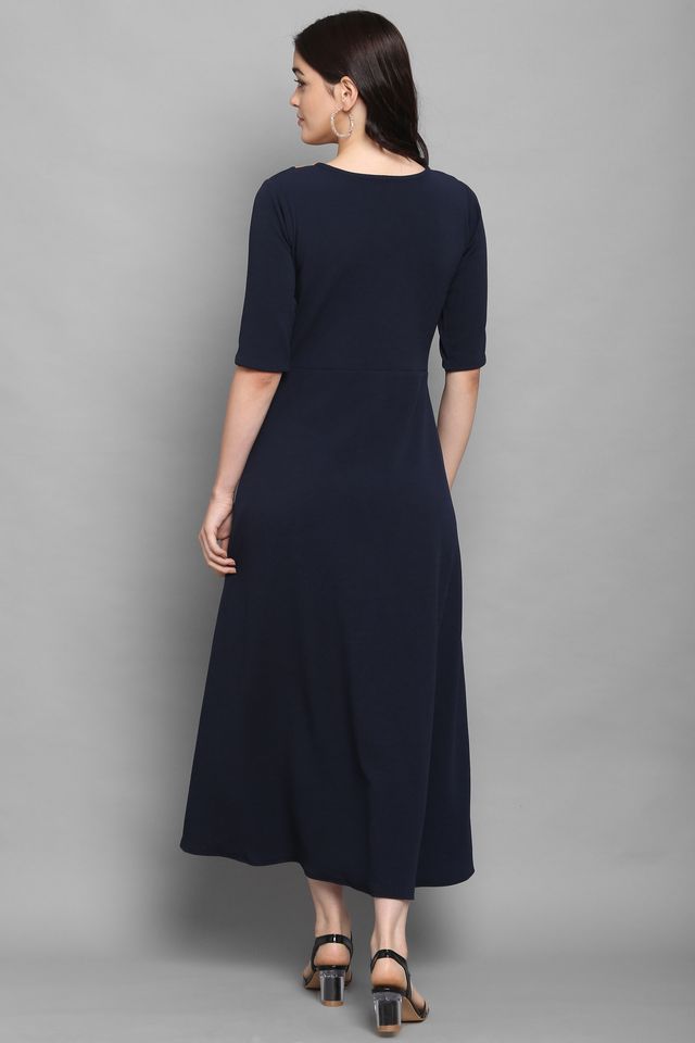 Women Yellow & Blue Fit & Flare dress