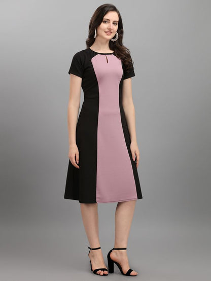 Women Light Violet & Black A Line dress