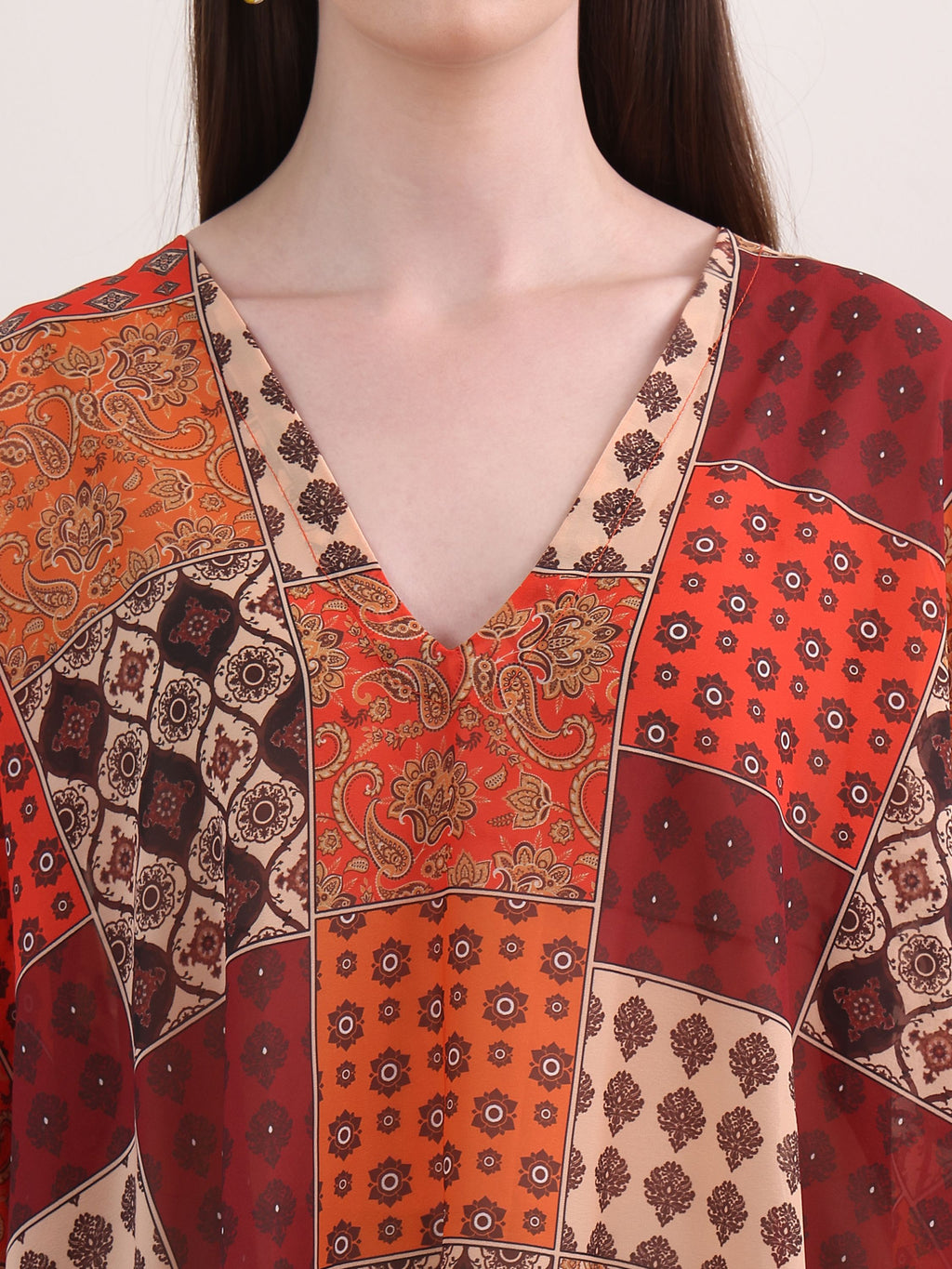 Women's Red Regular Sleeve V-neck Tunic & Palazzos Sets