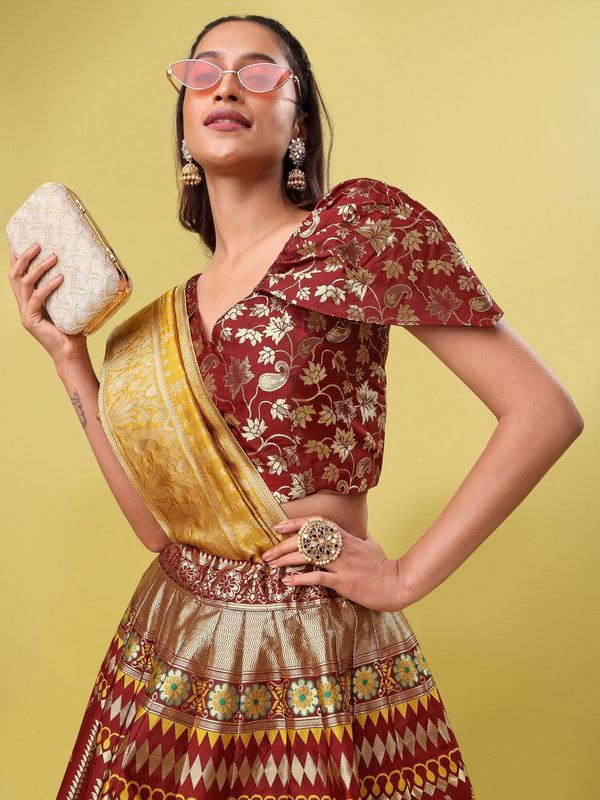 Women Marron  Embellished  Lehenga