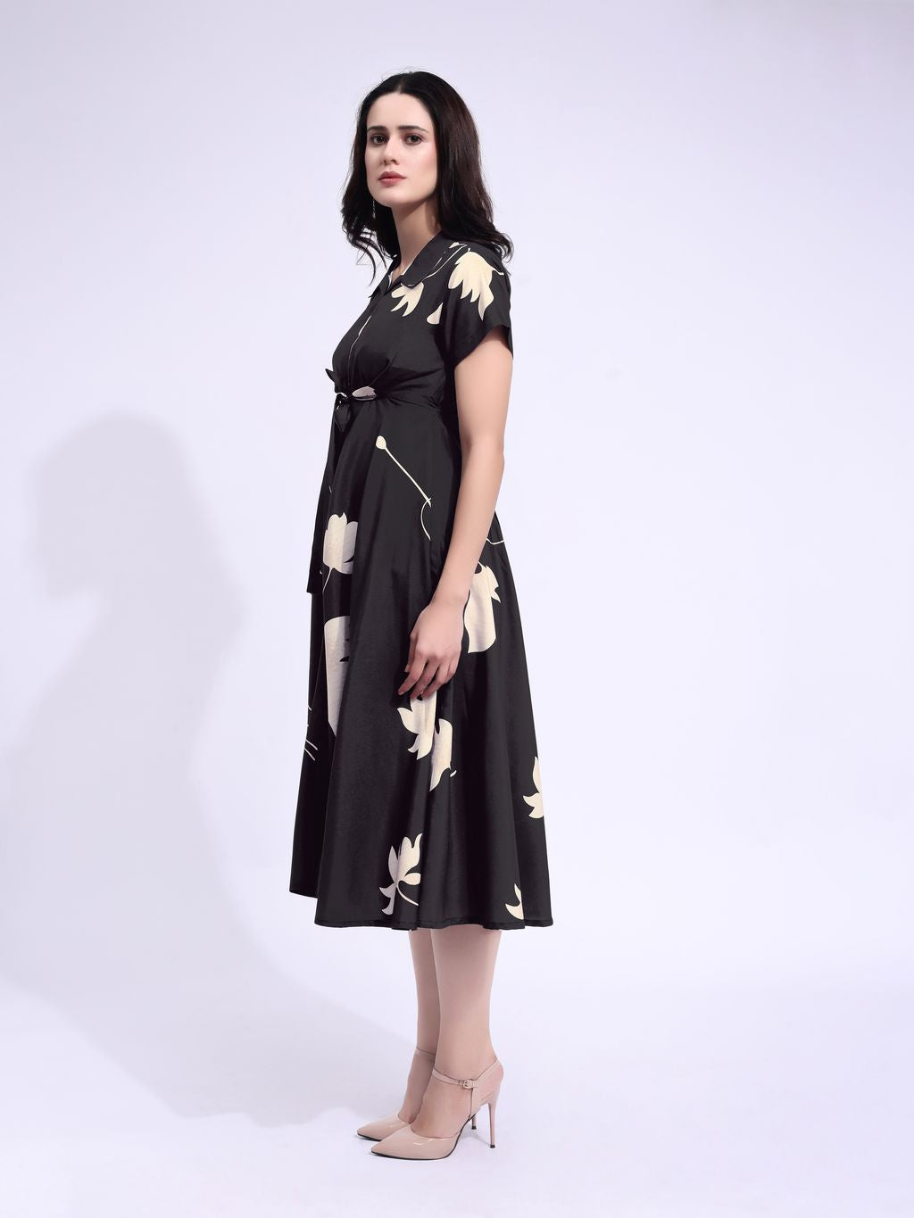 Women's Brown Fit & Flared Stylish Sleeve Dress