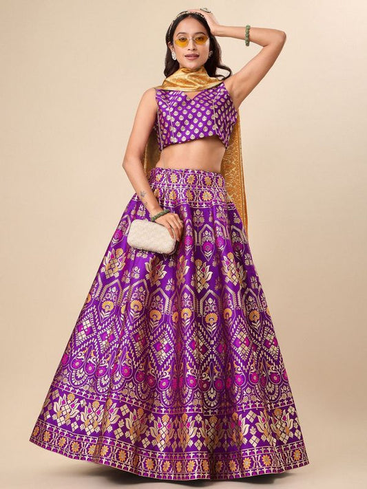 Women Purple Floral Print Lehenga