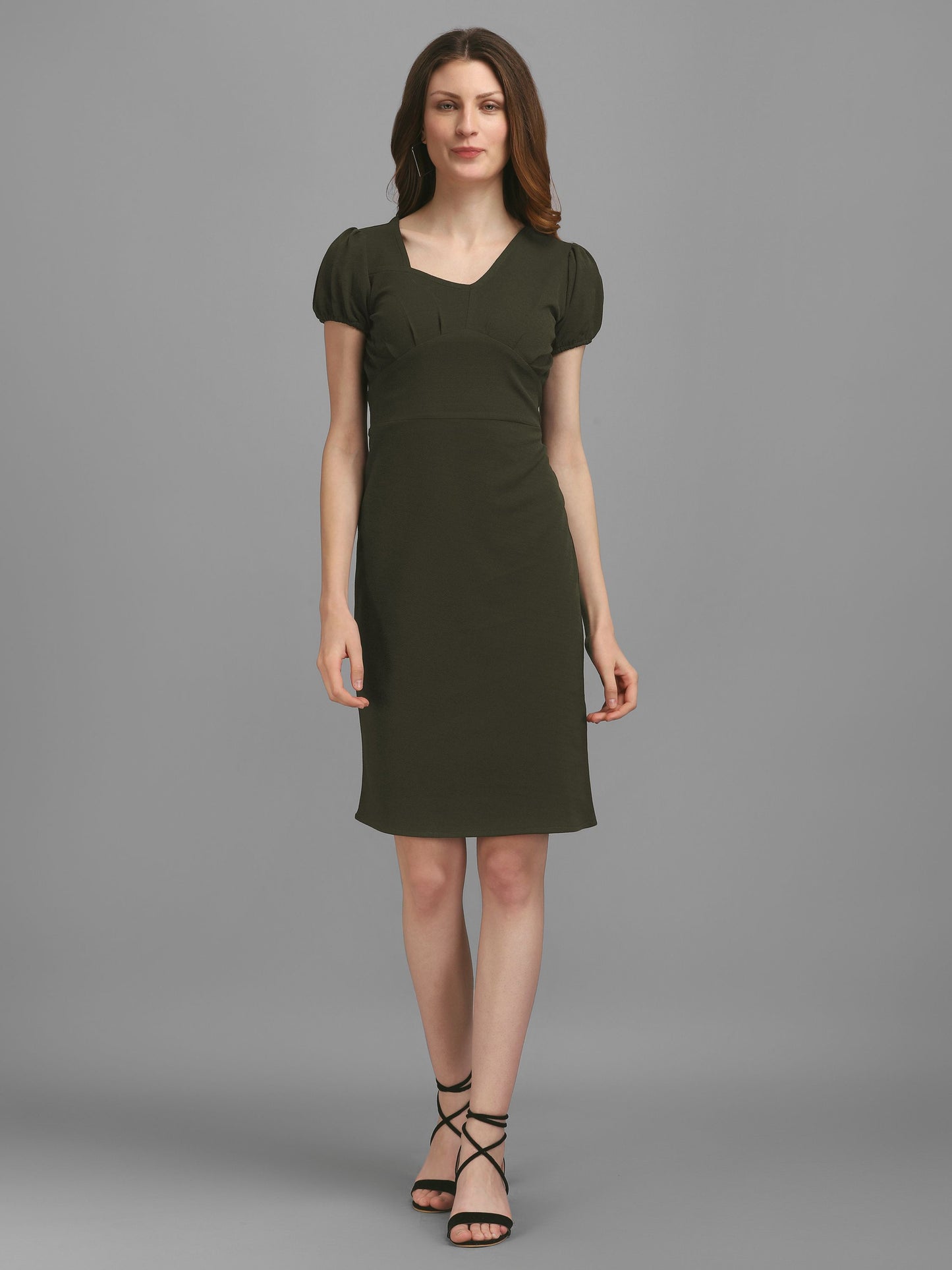 Asymmetrical Neck Dark Olive Bodycon Dress