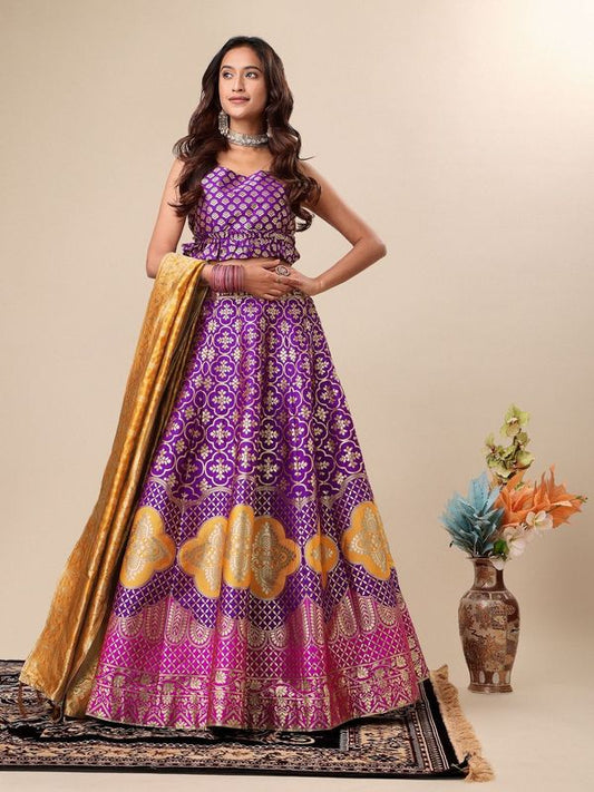 Garnish With Zari Motifs Wine Lehenga Choli