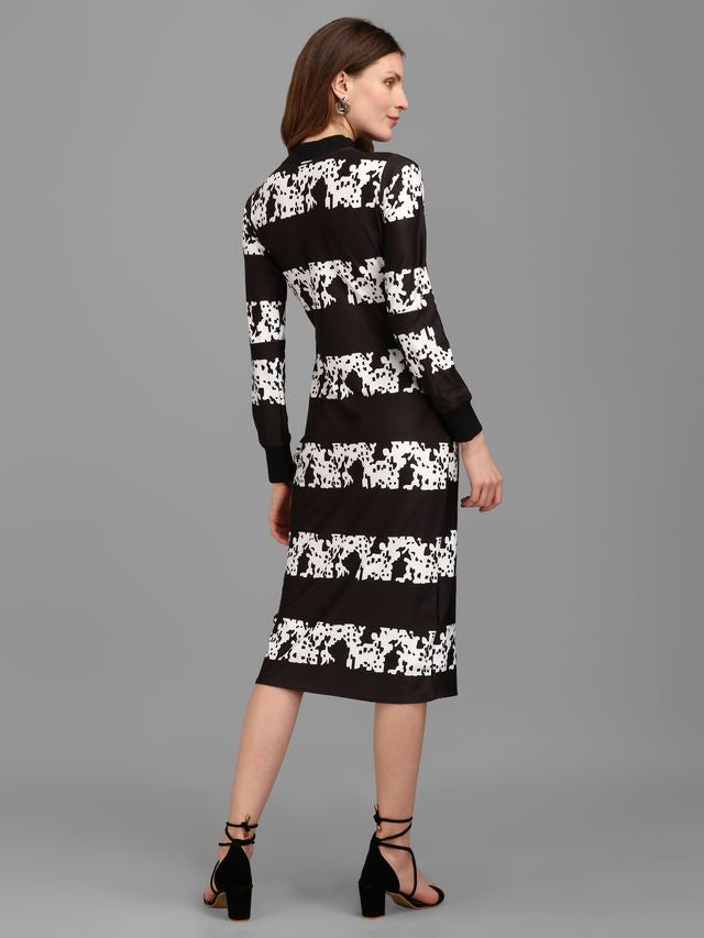 Women Black and White Bodycon Dress