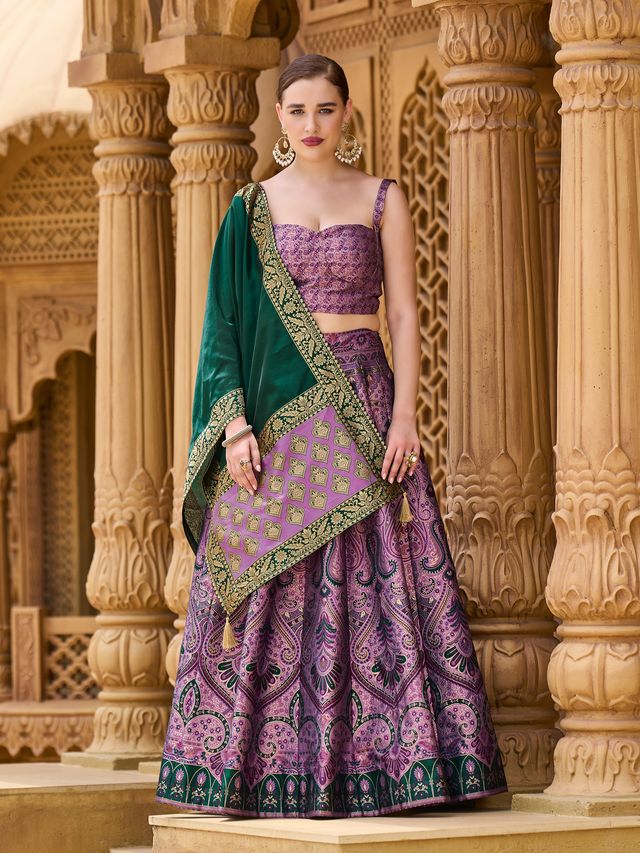 Women's Purple Kanjiwaram Lehengas