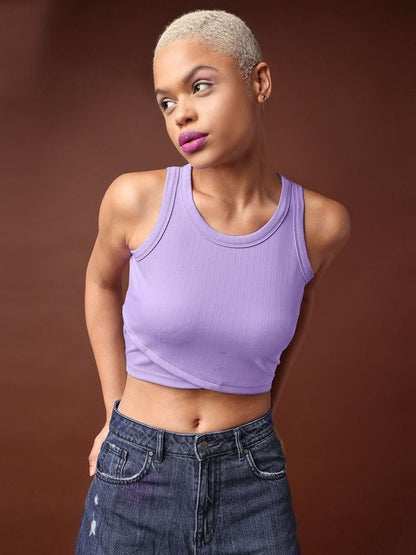 Women Violet Round Neck Tank Top