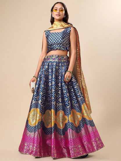 Garnish With Zari Motifs Rama Lehenga Choli